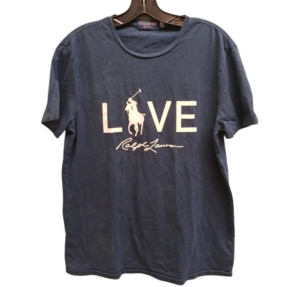 Ralph Lauren Pink Pony Navy Graphic Love Tee Size Large